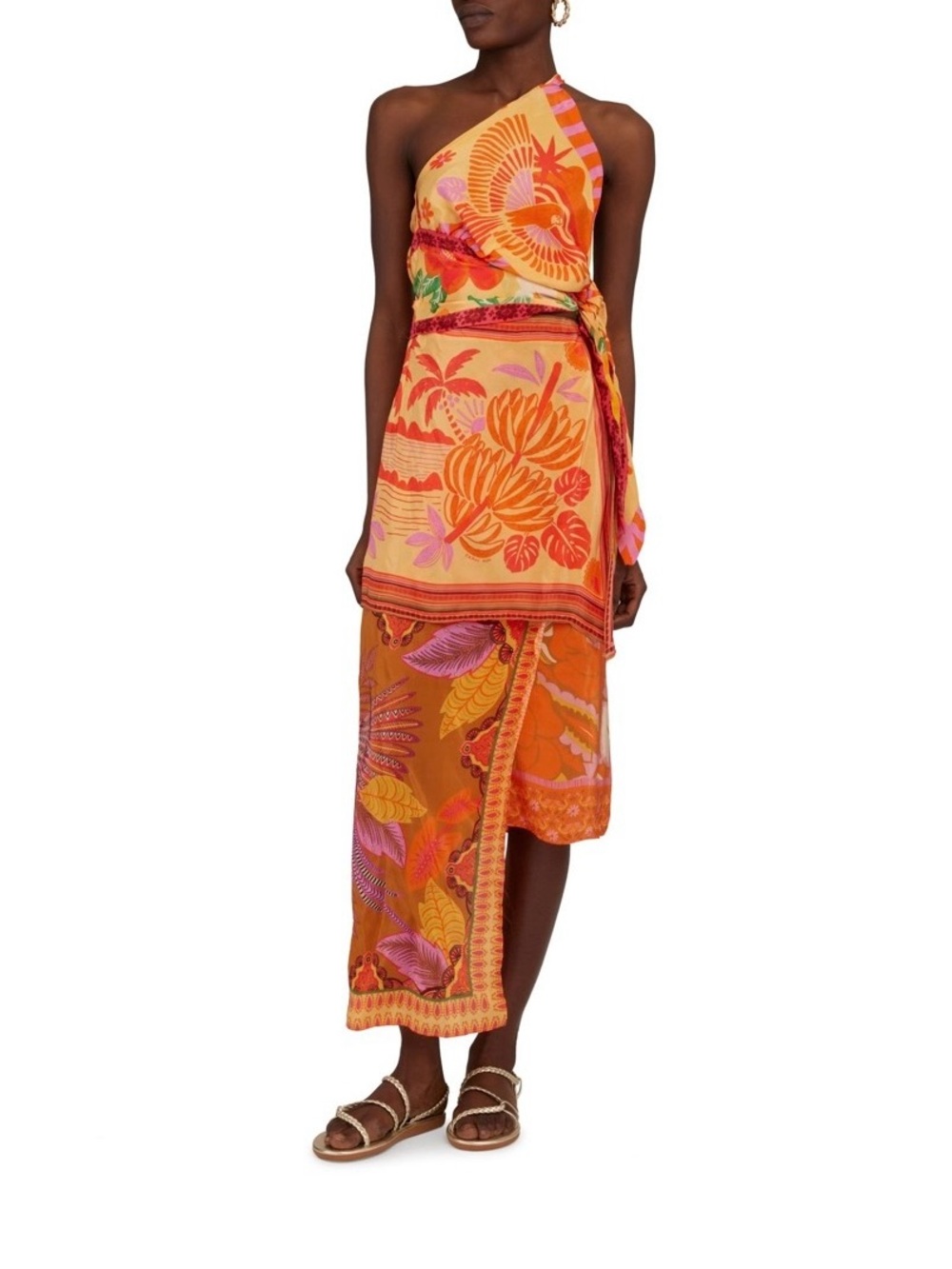 Farm Rio Forest Mixed Scarves midi dress women’s sz Large nwt new